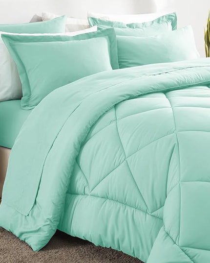 CozyLux Full Size Comforter Sets Mint Green - 7 Pieces Bed in a Bag Full, Luxury Soft Bed Set for All Seasons, Bedding Set with Down Alternative Comforter, Sheets, Pillowcases & Shams
