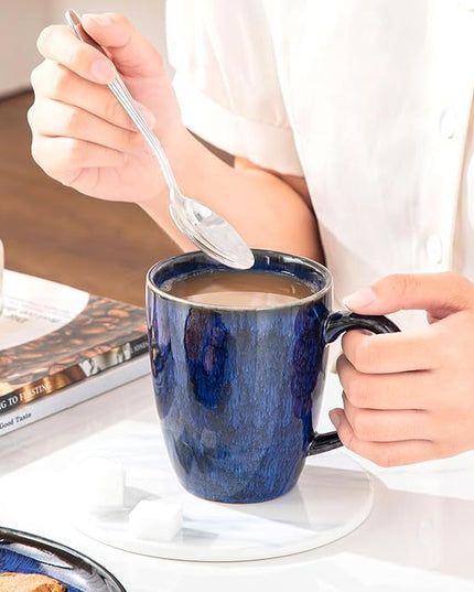 vancasso STARRY Ceramic Coffee Mug Set of 6, 12 Oz Tea Cups with Handle for Latte, Tea, Cappuccino, Milk, Cocoa, Microwave&Dishwasher Safe,Blue