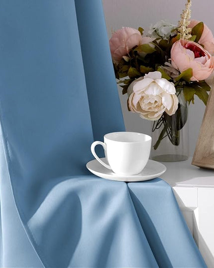 HOMEIDEAS Blackout Curtains for Bedroom 52 X 63 Inch 2 Panels Baby Blue Room Darkening Curtains, Soundproof Thermal Grommet Window Curtains for Living Room