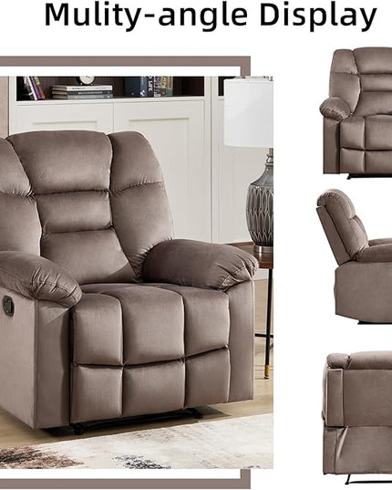 CANMOV Manual Recliner Single Sofa, Wall-Hugger Reclining Couch, Upholstered Sofa Chair with Armrests, Fabric Reclining Couch with Soft Cushion for Living Room, Brown