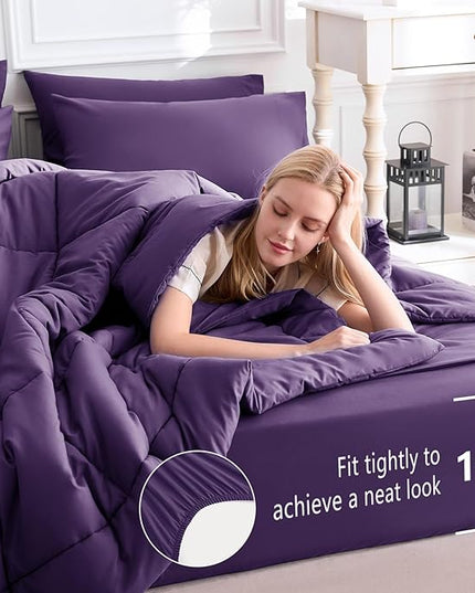 CozyLux Full Size Comforter Sets Purple, 7 Pieces Bed in a Bag, Purple Comforter Full Size, All Season Bedding Sets with Stitch Quilted Comforter, Flat Sheet, Fitted Sheet, Pillowcases