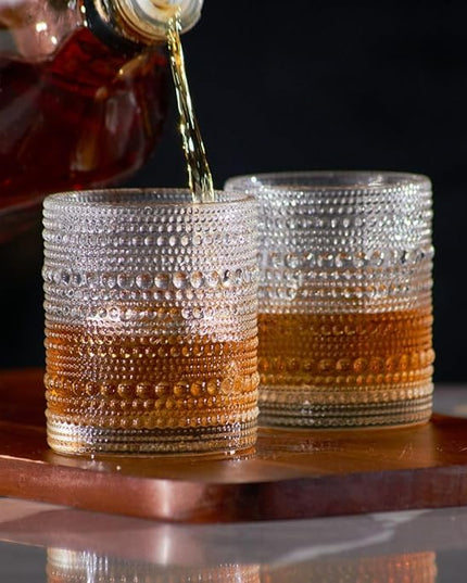 LEMONSODA Hobnail Drinking Glasses Set of 4 – Vintage Clear Lowball Glass Cups 10oz – Textured Barware Aesthetic Retro Glassware Tumblers for Water, Cocktails, Whiskey, Juice (Lowball 10oz, Set of 4)