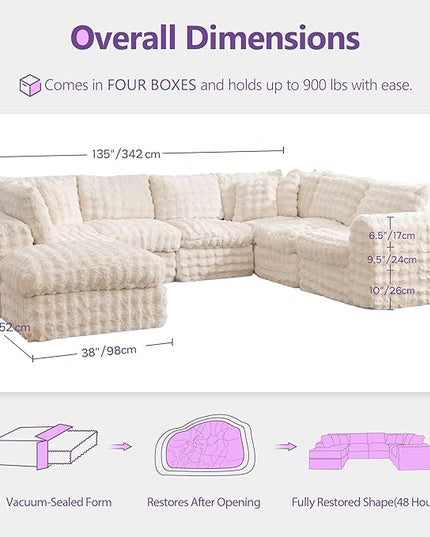 TYBOATLE 135’’ Boneless Slow-Rebound Memory Foam Couch, Cloud Sectional Couches for Living Room w/Upgraded Fabric, Deep Seat Comfy Fluffy U Shaped Modular Sectional Sofa w/Chaise (Beige, 8U)