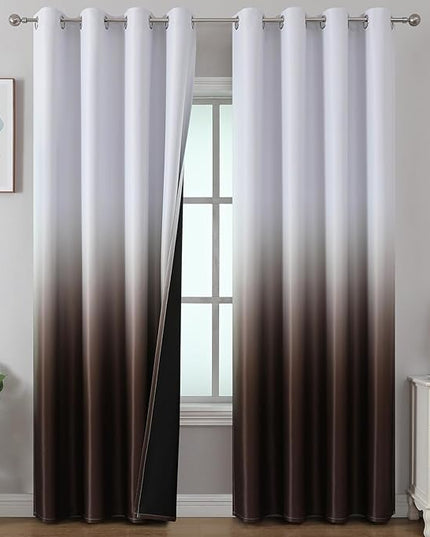Estelar Textiler Brown and Greyish White Ombre Blackout Curtains 90 Inches Long for Bedroom, Thermal Insulated Privacy Protection Window Grommet Drapes for Living Room,2 Panel,52x90 inch