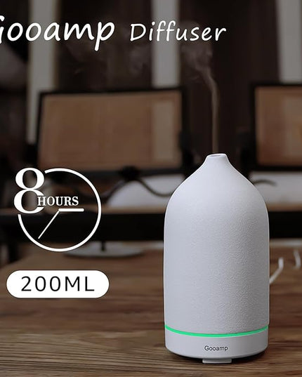 200ML Ceramic Essential Oil Diffuser - Ultrasonic Aromatherapy & Humidifier with 7-Color LED Lights, Auto Shut-Off, White, 1H/3H/6H Timer | Scent for Home,Office,Yoga