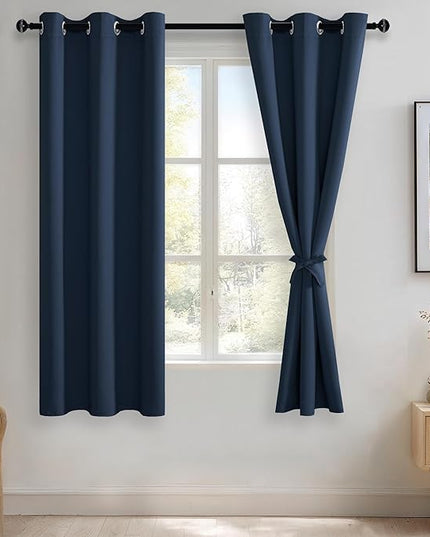 JIUZHEN Navy Blackout Curtains for Bedroom - Light Blocking and Noise Reducing Grommet Curtains for Living Room Darkening Curtains, Set of 2 Window Curtain Panels, 38 x 63 Inch Length