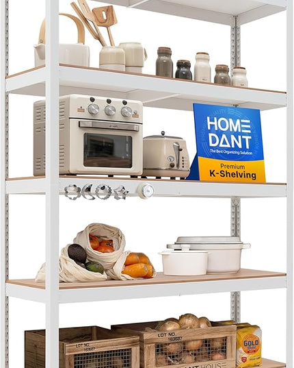 HOMEDANT House 48.1" W 5 Tier Heavy Duty Garage Shelving Adjustable Metal Rack Storage Shelves Standing Shelf Unit Organizers Industrial Warehouse Basement White 1Pack