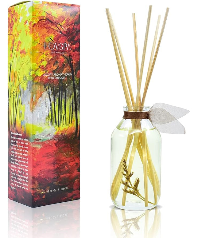 LOVSPA Reed Diffuser Set, Cashmere Woods Scented Oil Diffuser with Sticks, Home Fragrance Accessories for Bathroom Shelf Decor, Aroma Diffusers for Home or Office Fall Decor, USA Made