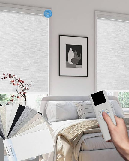 Motorized Blinds with Remote Cordless Automatic Motorized Shades Custom Blinds for Windows Smart Curtains Compatible with Alexa Google Home(,Fabric Samples)