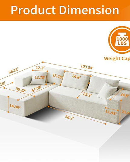 103.54'' Sectional Sofa, Raindrop Velvet Fabric L Shaped Sofa, 4 Seat Modern L Shape Couch with 2 Pillows Right Hand Lounge for Living Room, Office