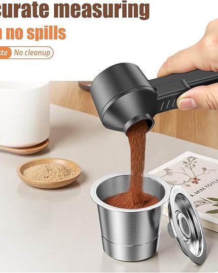 CAPMESSO Coffee Scoop & Funnel for Reusable K Cup Refillable Coffee Pods: 2 Tablespoon Coffee Measuring Scoop - Easy Slide Scoop for Ground Coffee, Protein Powder, Tea without Spilling (1 Pack)