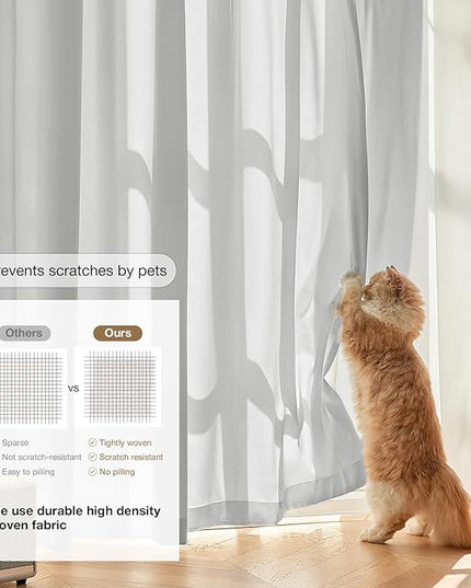 Anmao Non-See-Through Privacy Semi Sheer Curtains for Living Room 54 Inch Length 2 Panels Set, Light Filtering That Let Light in Rod Pocket Window Drapes for Bedroom, 52W x 54L, Light Grey