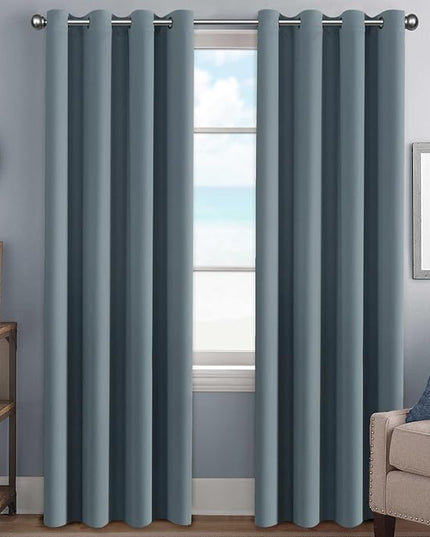 H.VERSAILTEX Elegant Grommet Blackout Thermal Insualted Solid Curtains/Drapes,Window Treatment Panels (Set of 2, Stone Blue, 52" W x 96" L)