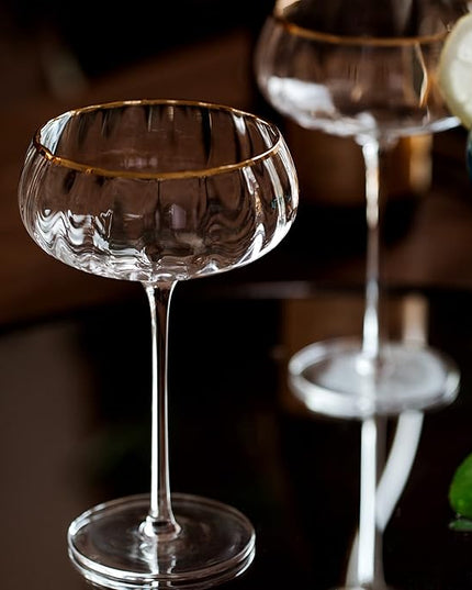 Lysenn Vintage Coupe Glasses Set of 4 - Hand Blown Gold Rim Martini Glasses - for Your Next Cocktail & Champagne Party - 9fl oz