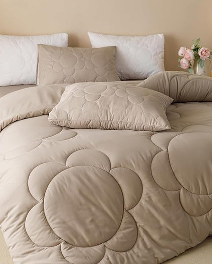 Luxlovery Beige Coffee Comforter Set Full Light Khaki Sunflower Bedding Comforter Mocha Coffee Bedding Comforter Set Boho Farmhouse Modern Bedding Set Full Size