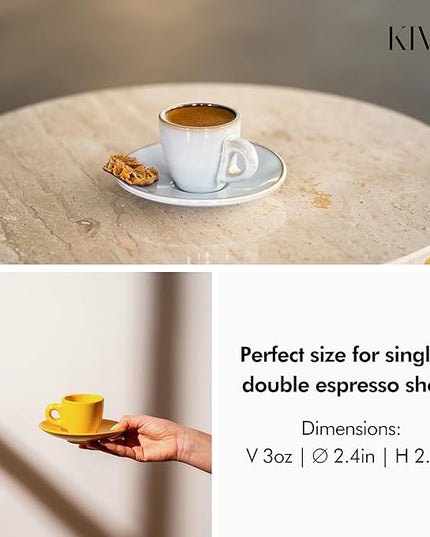 KIVY Espresso Cups Set of 4 - Stoneware - Italian Style - 3oz Each - Yellow