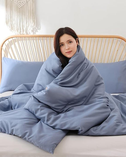 ROSGONIA California King Comforter Set Slate Blue, 3pcs (1 Boho Blue Cal King Comforter & 2 Pillowcases) All Season Lightweight Bedding Blanket Quilt