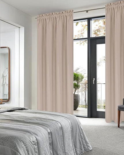 DWCN Blackout Curtains for Living Room Thermal Insulated, Energy Saving & Noise Reducing Bedroom Curtains, Camel, W 42x L 84 Inch, Set of 2 Rod Pocket Curtain Panels