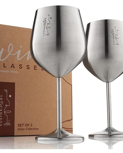 Gusto Nostro Stainless Steel Wine Glass - 18 oz - Cute, Unbreakable Wine Glasses for Travel, Camping and Pool - Fancy, Unique and Cool Portable Metal Wine Glass for Outdoor Events, Picnics (Set of 2)