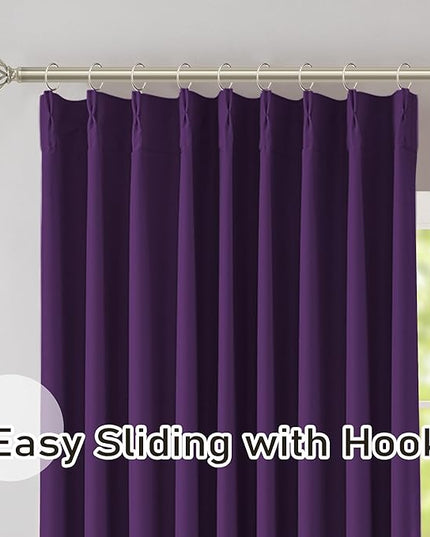 DONREN Royal Purple Pinch Pleated Blackout Curtains with Hooks - 92 inch Length Room Darkening Thermal Insulated Window Curtain Panels for Living Room Bedroom 2 Panel 40" Wx92 L
