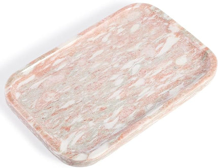 Marble Vanity Tray, Marble Bathroom Tray Countertop, Decorative Tray for Dresser, Rosso Red Stone Serving Trays for Kitchen, Perfume, Jewelry Candle Holder, Catch All