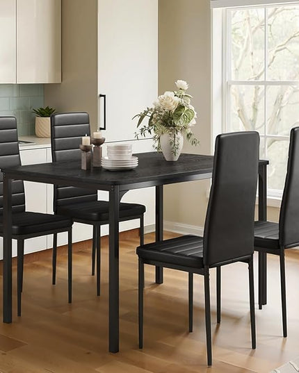 Gizoon Dining Table Set for 4, Kitchen Table Chairs Set of 4, 5 Piece Kitchen Table Set with 4 Upholstered PU Leather Chairs for Dining Room, Living Room, Apartment, Small Space, Black