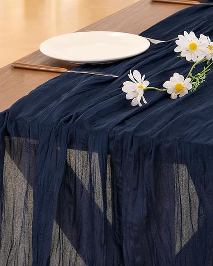 Socomi Navy Blue Christmas Cheesecloth Table Runner Boho Rustic Gauze 120 inch 10FT Cheese Cloth Runner for Wedding Party Baby Shower Birthday Home Decor Holiday Decorations