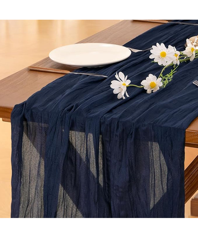 Socomi 3pcs Navy Blue Christmas Cheesecloth Table Runner Boho Rustic Gauze 120 inch 10FT Cheese Cloth Runner for Wedding Party Baby Shower Birthday Home Decor Holiday Decorations