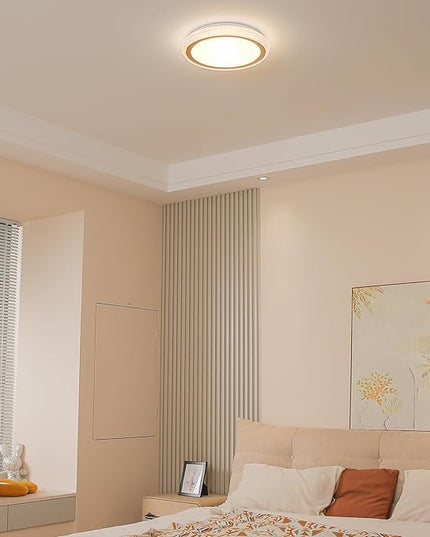 16 Inch Golden Crystal LED Flush Mount Light Fixtures, 24W Dimmable Modern Ceiling Lights, 3000K/4000K/5000K Adjustable Lamps for Bedroom, Kitchen, ETL Listed
