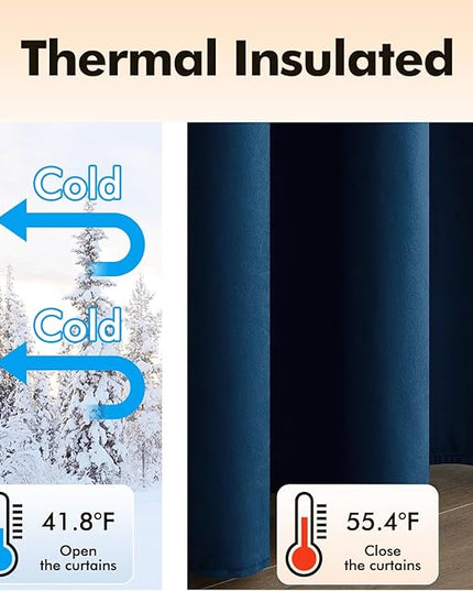 MIULEE Velvet Curtains Navy Blue Elegant Grommet Curtains Thermal Insulated Soundproof Room Darkening Black Out Curtains/Drapes for Classical Living Room Bedroom 52 x 108 Inch 2 Panels