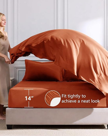 CozyLux Full Size Comforter Sets Burnt Orange - 7 Pieces Bed in a Bag Full, Luxury Soft Bed Set for All Seasons, Bedding Set with Down Alternative Comforter, Sheets, Pillowcases & Shams, Terracotta