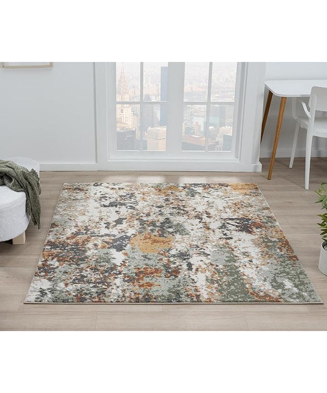 Keen Home Design Area Rugs - 8ft Round Non-Shedding, Abstract Rugs for Kitchen, Living Room, Bedroom, Dining Room, Entryway - Size: 7'10" Square, Multi