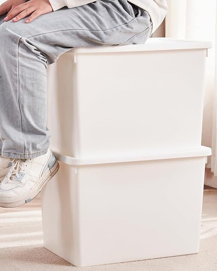 White Storage Bins with lids,Office stackable Plastic Boxes Set of 4,Garage organization Storage Box with handle for Organizing Snacks, Crafts, Legos, Tools,books (white, 4XXXL)