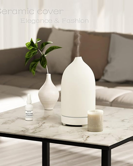Essential Oil Diffusers,Handmade Ceramic Aromatherapy Diffuser for Room and 9 Colors Night Light for Home,Auto-Off (White)
