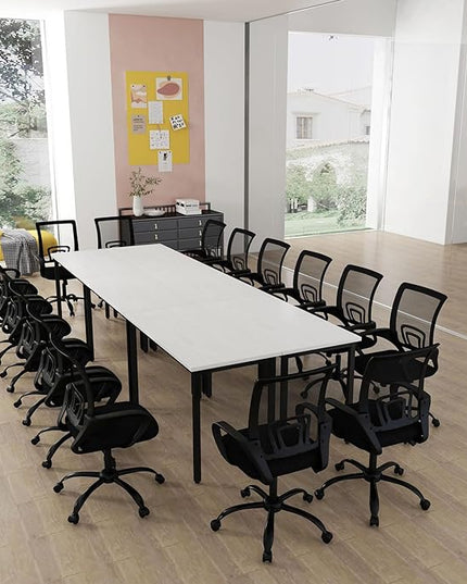 Bonzy Home Conference Table Chairs Set 14FT, 165"x47.2"x29.5" 6pcs Tables & 16pcs Chairs Set for Conference Room Meeting Room Office, White