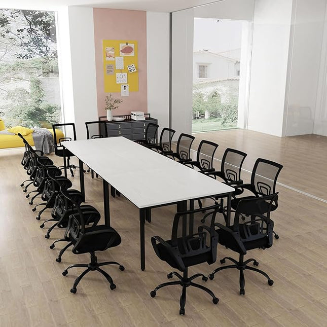 Bonzy Home Conference Table Chairs Set 14FT, 165"x47.2"x29.5" 6pcs Tables & 16pcs Chairs Set for Conference Room Meeting Room Office, White