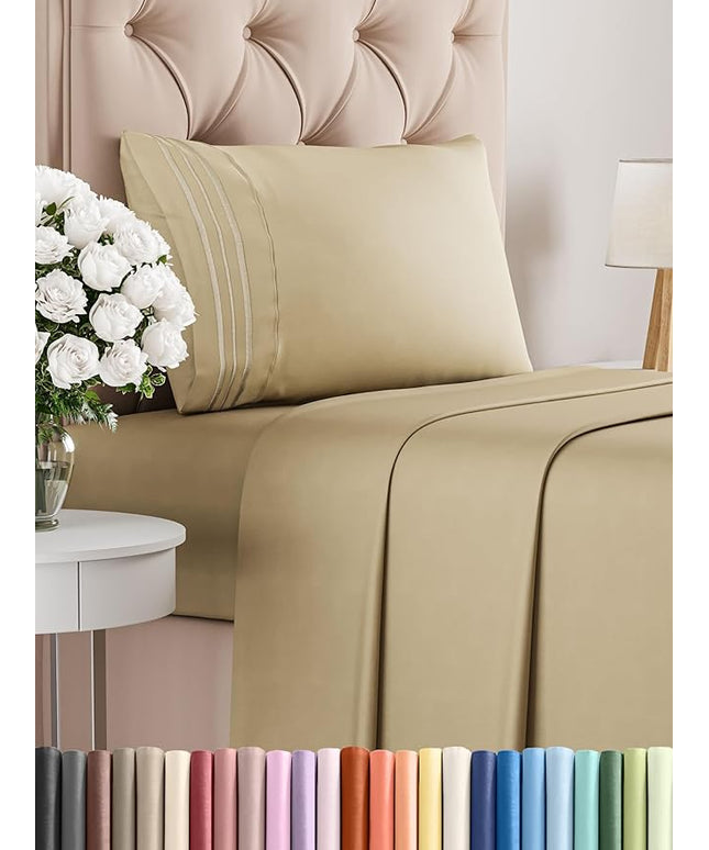 Twin XL Size 3 Piece Sheet Set - Comfy Breathable & Cooling Bed Sheets Set - Hotel Luxury Bedding for Women, Men, Kids, Teens, Boys & Girls - Deep Pockets, Ultra-Soft, Wrinkle Free - Oeko-Tex - Beige