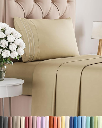 Twin Size 3 Piece Sheet Set - Comfy Breathable & Cooling Bed Sheets Set - Hotel Luxury Bedding for Women, Men, Kids, Teens, Boys & Girls - Deep Pockets, Ultra-Soft and Wrinkle Free - Oeko-Tex - Beige