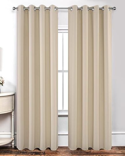 Joydeco Blackout Curtains 84 Inch Length 2 Panels Set, Thermal Insulated Long Curtains& Drapes 2 Burg, Room Darkening Grommet Drapes for Living Room Bedroom Window (W52 x L84 Inch, Light Beige)