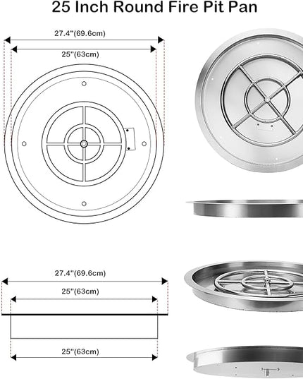 Stanbroil 25 Inch Drop-in Round Natural Gas Fire Pit Kit with Spark Ignition,304 Stainless Steel Fire Pit Burner for Outdoor DIY Firepit - Natural Gas Version