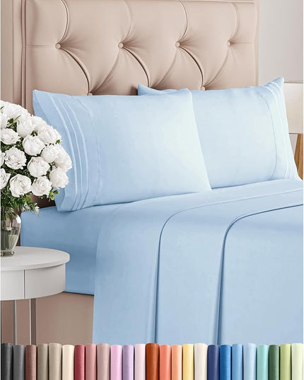 King Size 4 Piece Sheet Set - Comfy Breathable & Cooling Bed Sheets Set - Hotel Luxury Bedding for Women, Men, Kids, Teens, Boys & Girls - Deep Pockets, Soft and Wrinkle Free - Oeko-Tex - Light Blue
