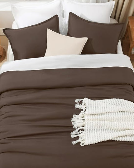 Litanika Comforters King Size Chocolate, 3 Pieces Lightweight Solid Bedding Set & Collections, All Season Fluffy Bed Set (104x90 Inches Comforter & 2 Pillowcases)