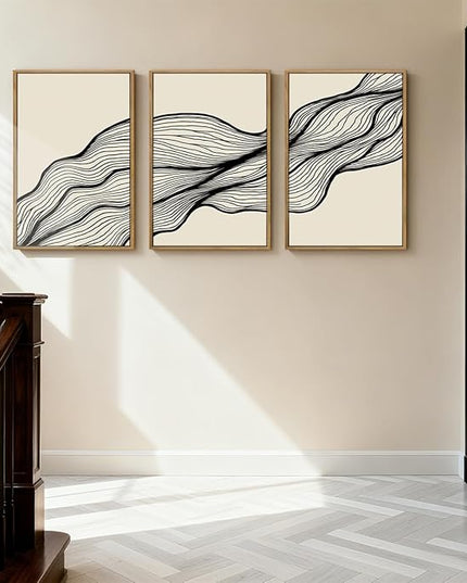 ANHUIB Large Neutral Wall Art Black Minimalist Wall Decor Modern Abstract Painting Set of 3 for Living Room Bedroom 16x24 Inch