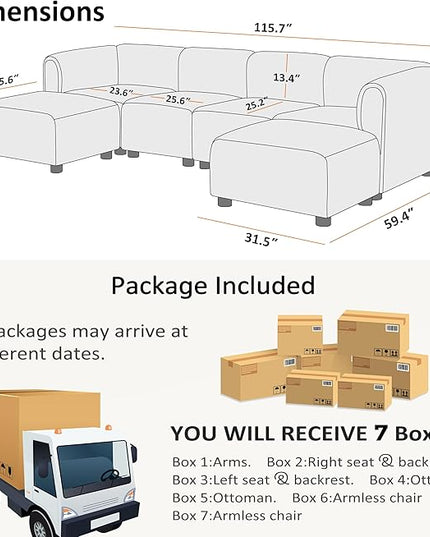 VANOMi Oversized Modular Sectional Sofa, U-Shaped Sectional Couches for Living Room, 6 Seats Modular Sofa with Reversible Chaises, Camel