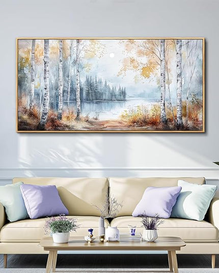 PHAOHUAXM Large Canvas Wall Art For Living Room Wall Decor For Bedroom Office Decorations Trees Forest Landscape Painting Lake view Wall Pictures Modern Room Home Decor Artwork Wood Framed 24x48 In