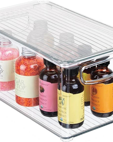 mDesign Plastic Deep Storage Bin Box Container with Lid and Built-In Handles - Organization for Fruit, Snacks, or Food in Kitchen Pantry, Cabinet, or Cupboard, Ligne Collection, 4 Pack, Clear