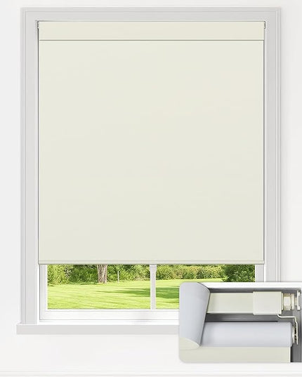 LazBlinds No Drill Blinds for Indoor Windows, Blackout Roller Shades, Cordless Window Blackout Blinds, Thermal Insulated Fabric UV Protection for Home and Office, 25" W x 48" H, Cream