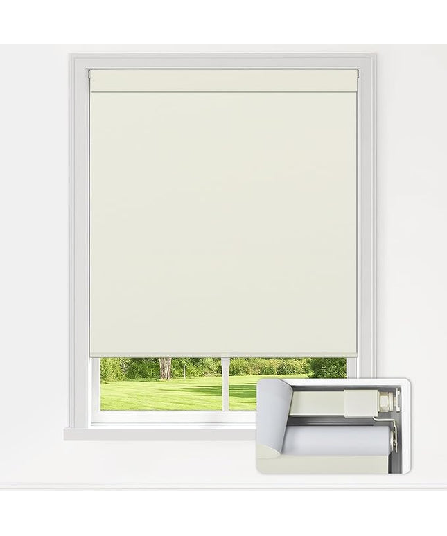 LazBlinds Custom Size No-Drill Blackout Blinds - Easy Install for Renters & Child Safe Cordless Roller Shades, Thermal Insulated for Home Office, 100% Light Blocking, Blackout-Cream