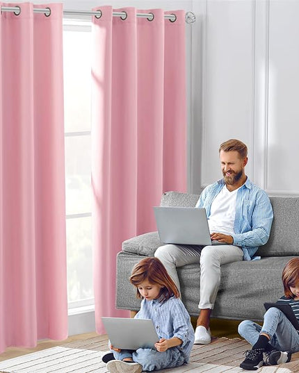 HOMEIDEAS Baby Pink Blackout Curtains for Kids, 52 X 84 Inch Length 2 Panels Set, Room Darkening Curtains for Girl's Room, Soundproof Thermal Grommet Window Curtains for Living Room