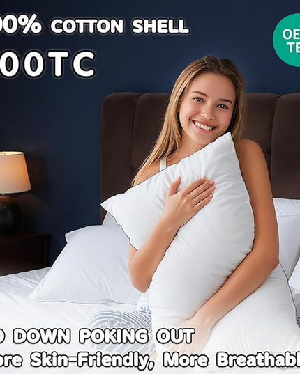 Canadian Goose Down Pillows Queen Size Set of 2,80% Goose Down and 20% Goose Feathers Goose Feathers,1650+ Fill Power White Down Pillow with 800 Thread Count Cotton Shell (White 20"x30" 2 Pack)